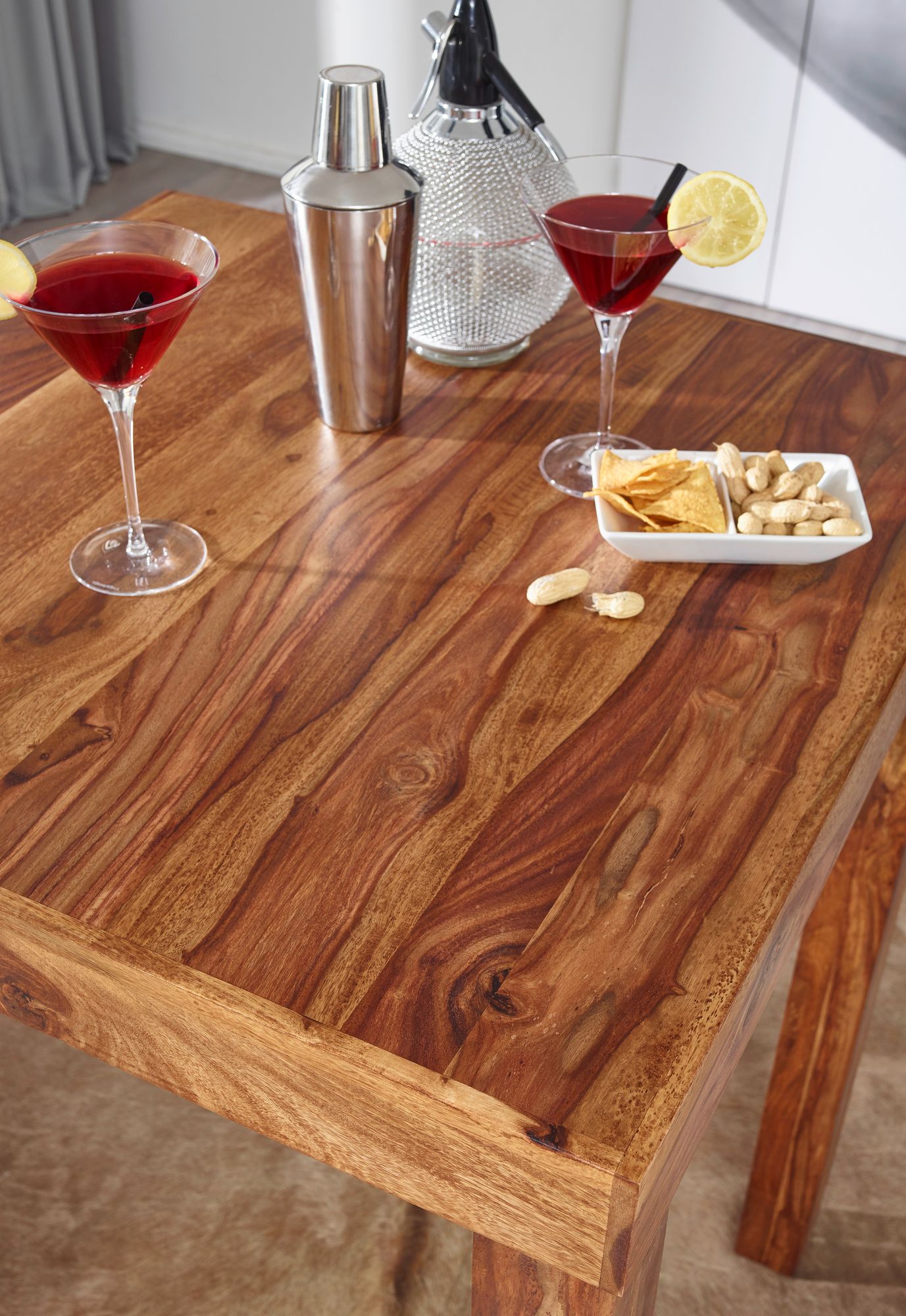 FineBuy Bartisch Massivholz Sheesham 80x80x110cm Stehtisch Bistrotisch Tisch – Ansicht 4