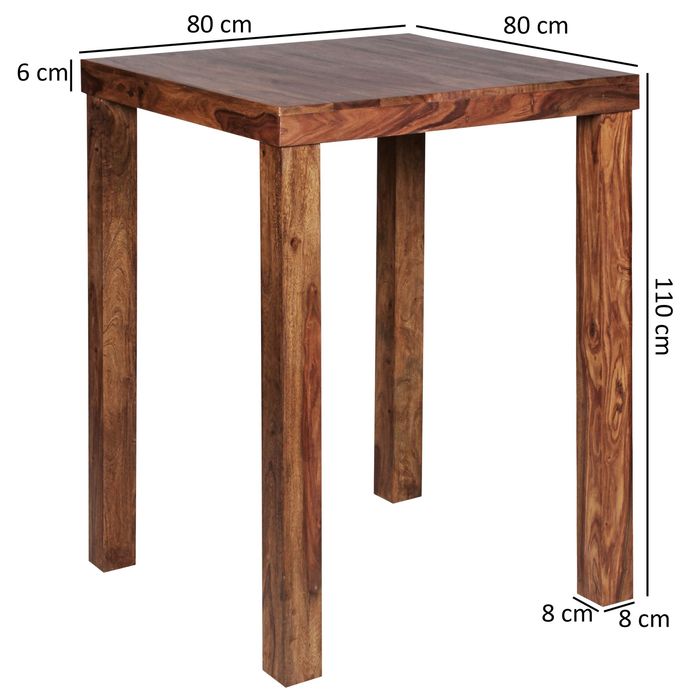 FineBuy Bartisch Massivholz Sheesham 80x80x110cm Stehtisch Bistrotisch Tisch – Maßzeichnung