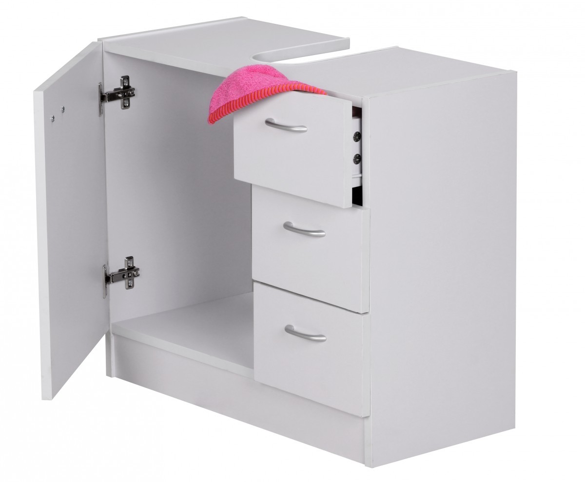 FineBuy Bad Waschbecken Unterschrank 54 x 63 x 30 cm 1 Tür 3 Schubladen weiß – Ansicht 5
