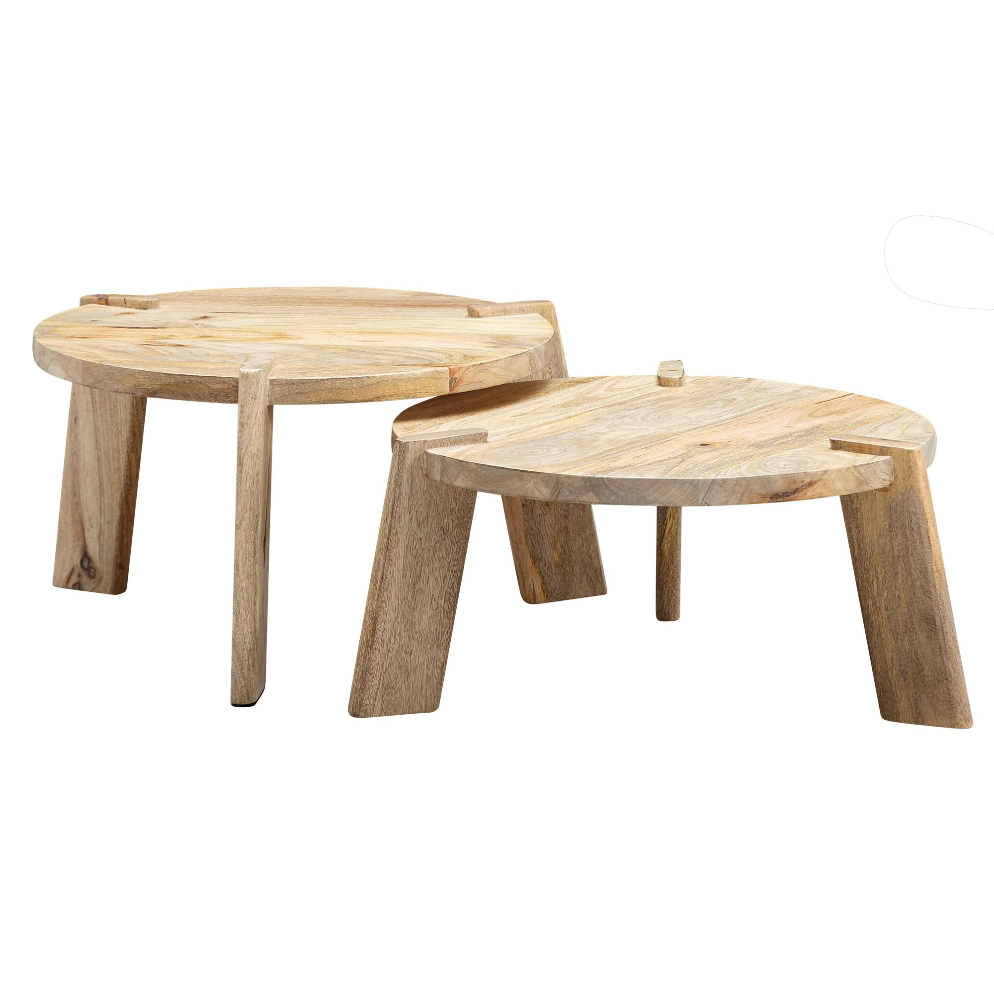 Couchtisch Set 2er Massivholz rund Wohnzimmertisch Beistelltisch Satztische – Ansicht 6