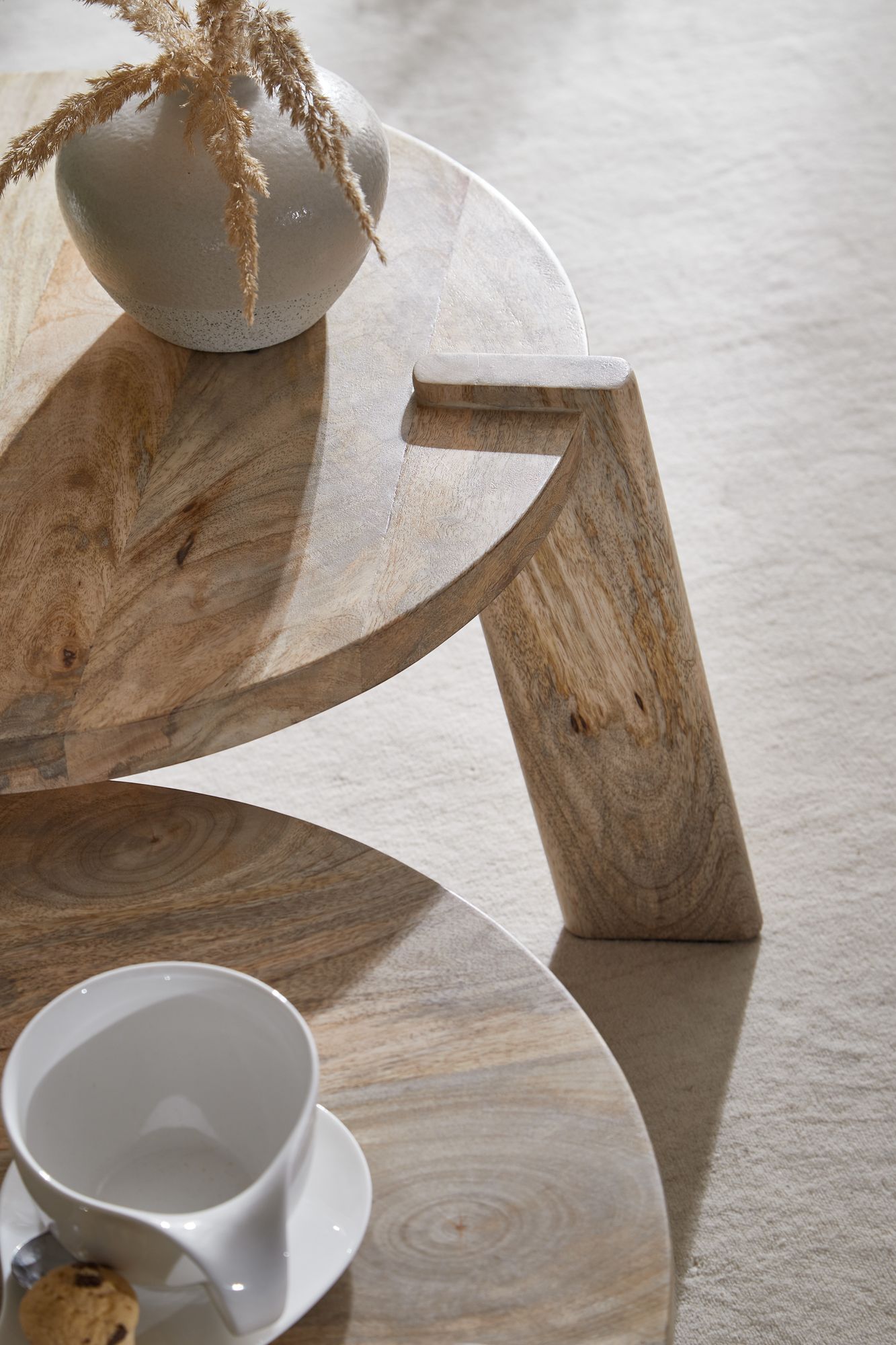 Couchtisch Set 2er Massivholz rund Wohnzimmertisch Beistelltisch Satztische – Ansicht 4