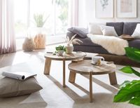 Couchtisch Set 2er Massivholz rund Wohnzimmertisch Beistelltisch Satztische – Ansicht 2
