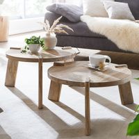 Couchtisch Set 2er Massivholz rund Wohnzimmertisch Beistelltisch Satztische – Ansicht 1