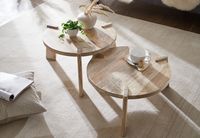 Couchtisch Set 2er Massivholz rund Wohnzimmertisch Beistelltisch Satztische – Ansicht 5