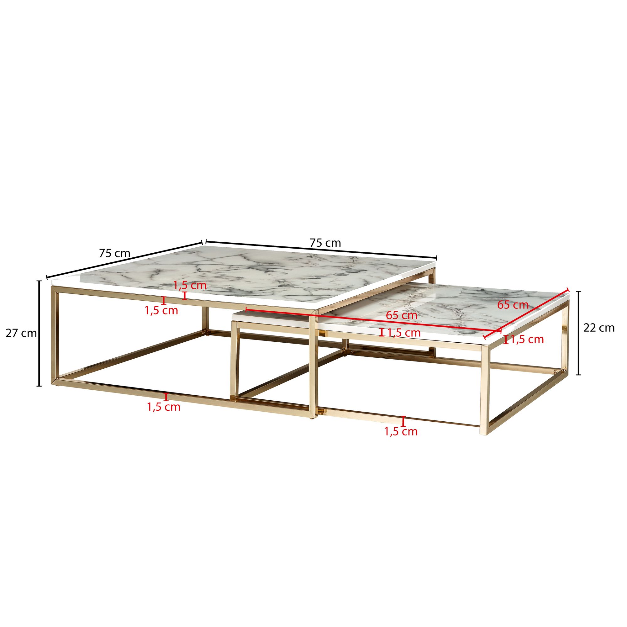 Couchtisch 2er Set FineBuy Satztisch Weiß Marmor Optik Modern Metallgestell – Ansicht 3