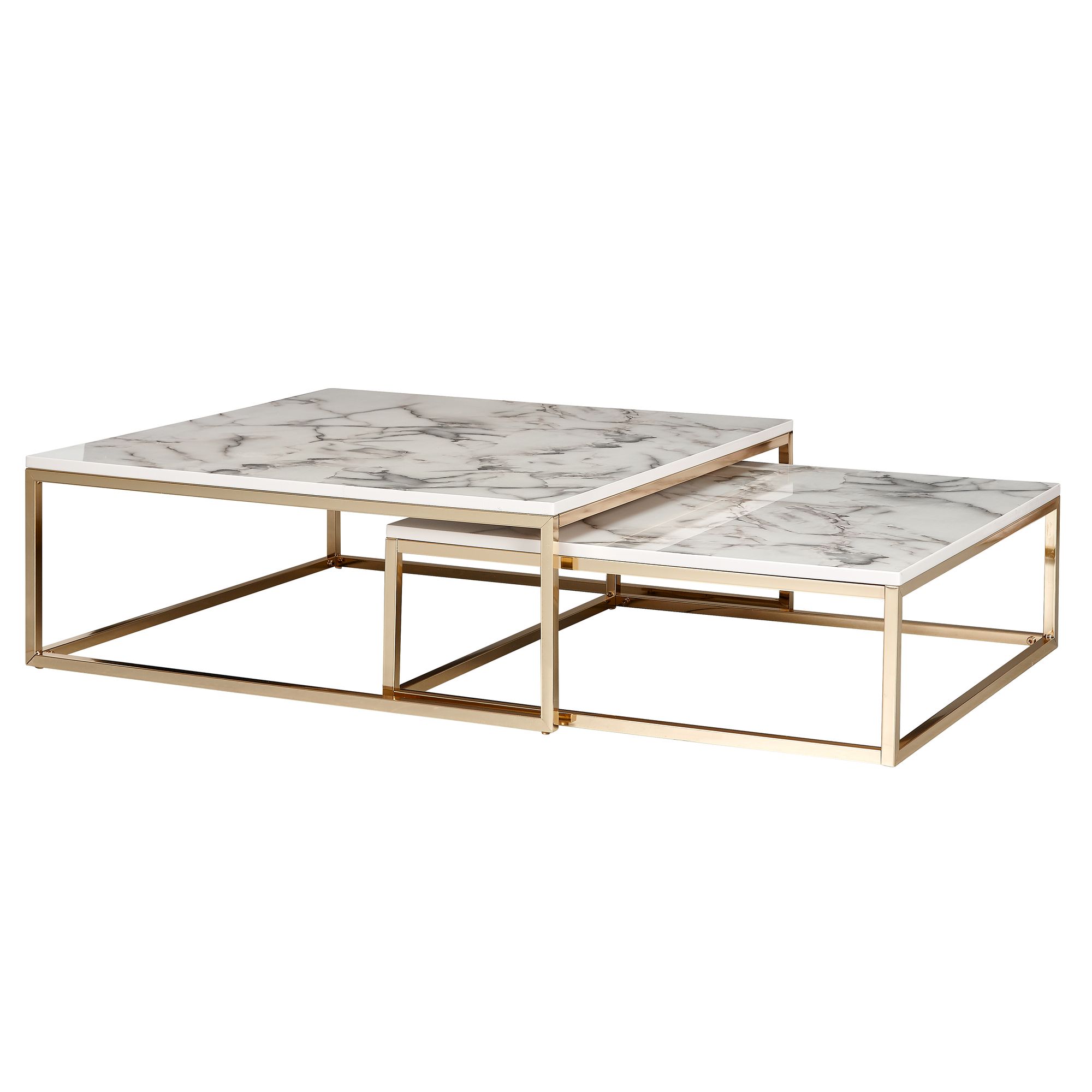 Couchtisch 2er Set FineBuy Satztisch Weiß Marmor Optik Modern Metallgestell – Ansicht 6