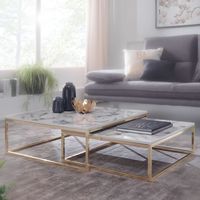 Couchtisch 2er Set FineBuy Satztisch Weiß Marmor Optik Modern Metallgestell – Ansicht 1