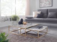 Couchtisch 2er Set FineBuy Satztisch Weiß Marmor Optik Modern Metallgestell – Ansicht 2