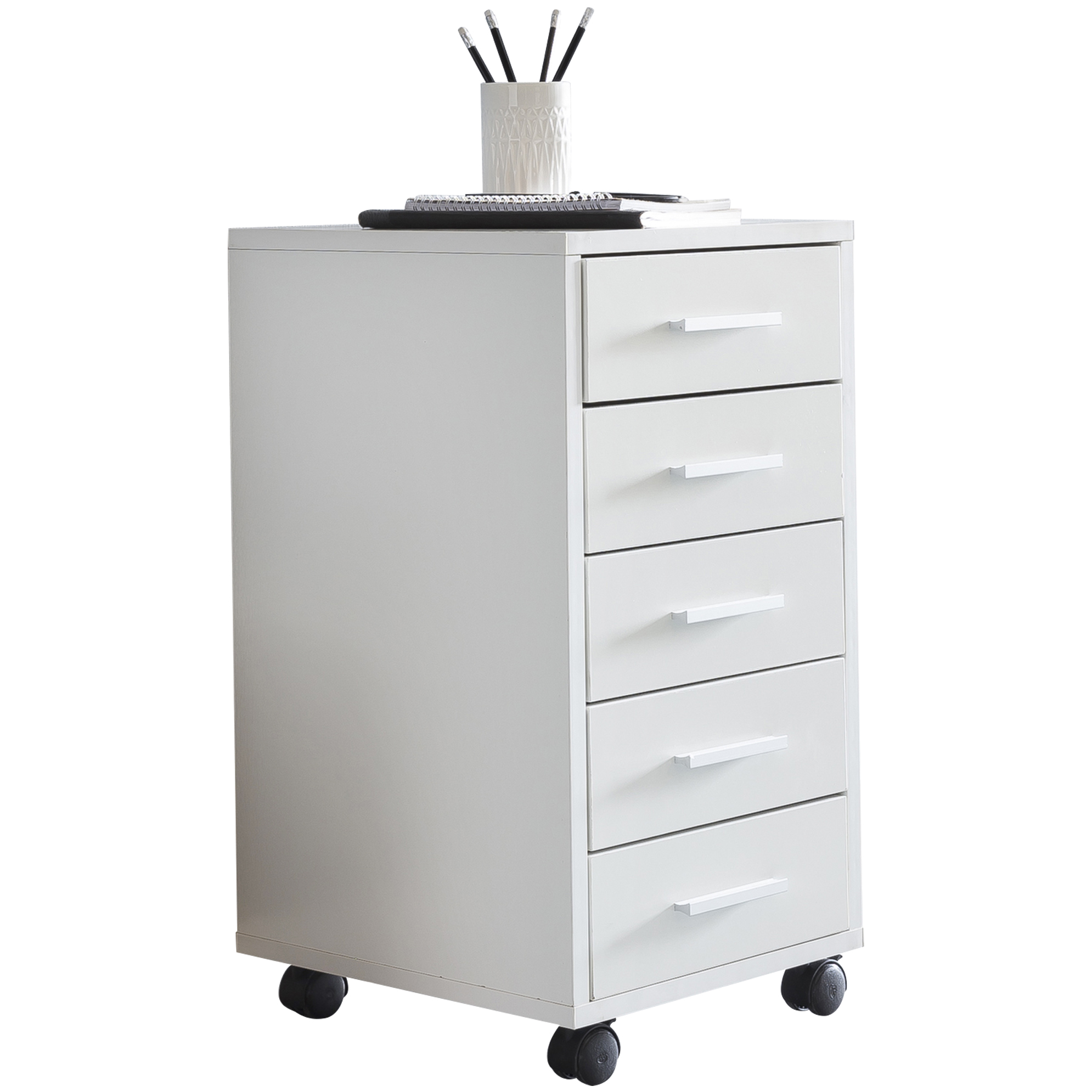 Rollcontainer Holz Rollen Standcontainer 33x63x38cm Weiß Schreibtischcontainer – Ansicht 6