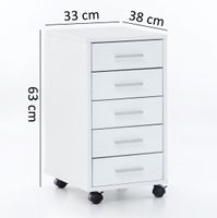 Rollcontainer Holz Rollen Standcontainer 33x63x38cm Weiß Schreibtischcontainer – Ansicht 3