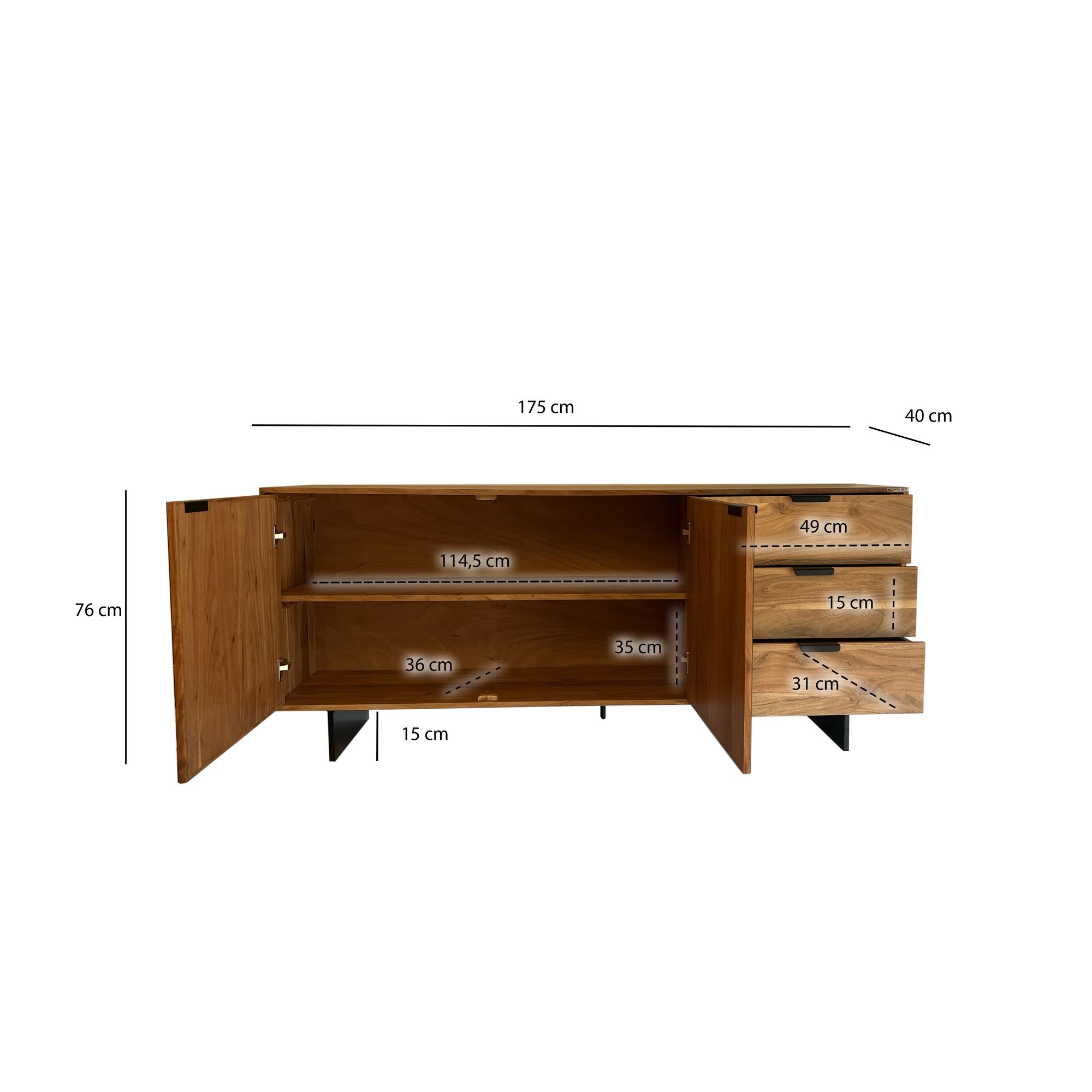 Sideboard FineBuy 175 cm Massivholz Steinoptik Kommode Anrichte Türen Schubladen – Ansicht 3
