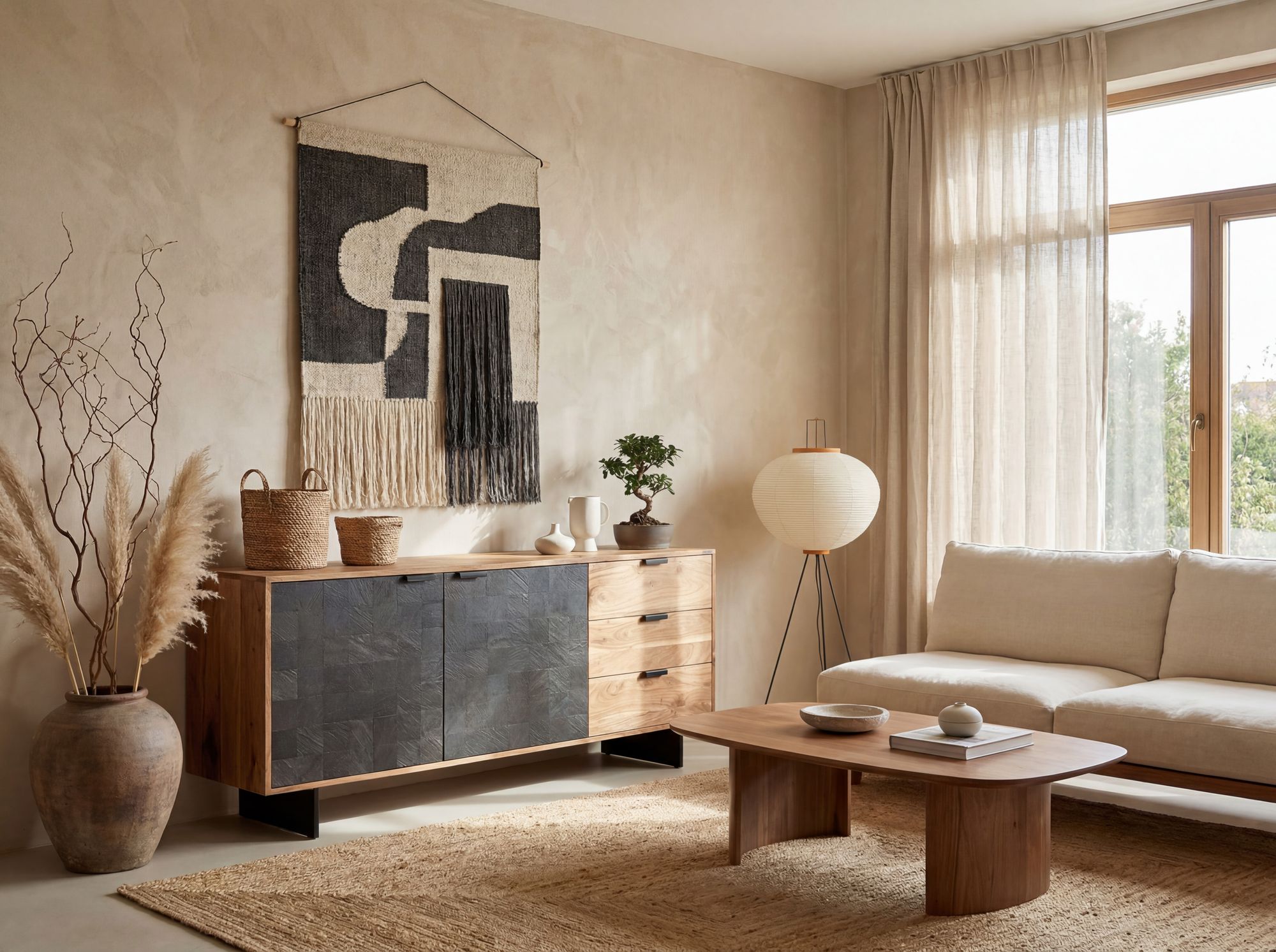 Sideboard FineBuy 175 cm Massivholz Steinoptik Kommode Anrichte Türen Schubladen – Ansicht 4
