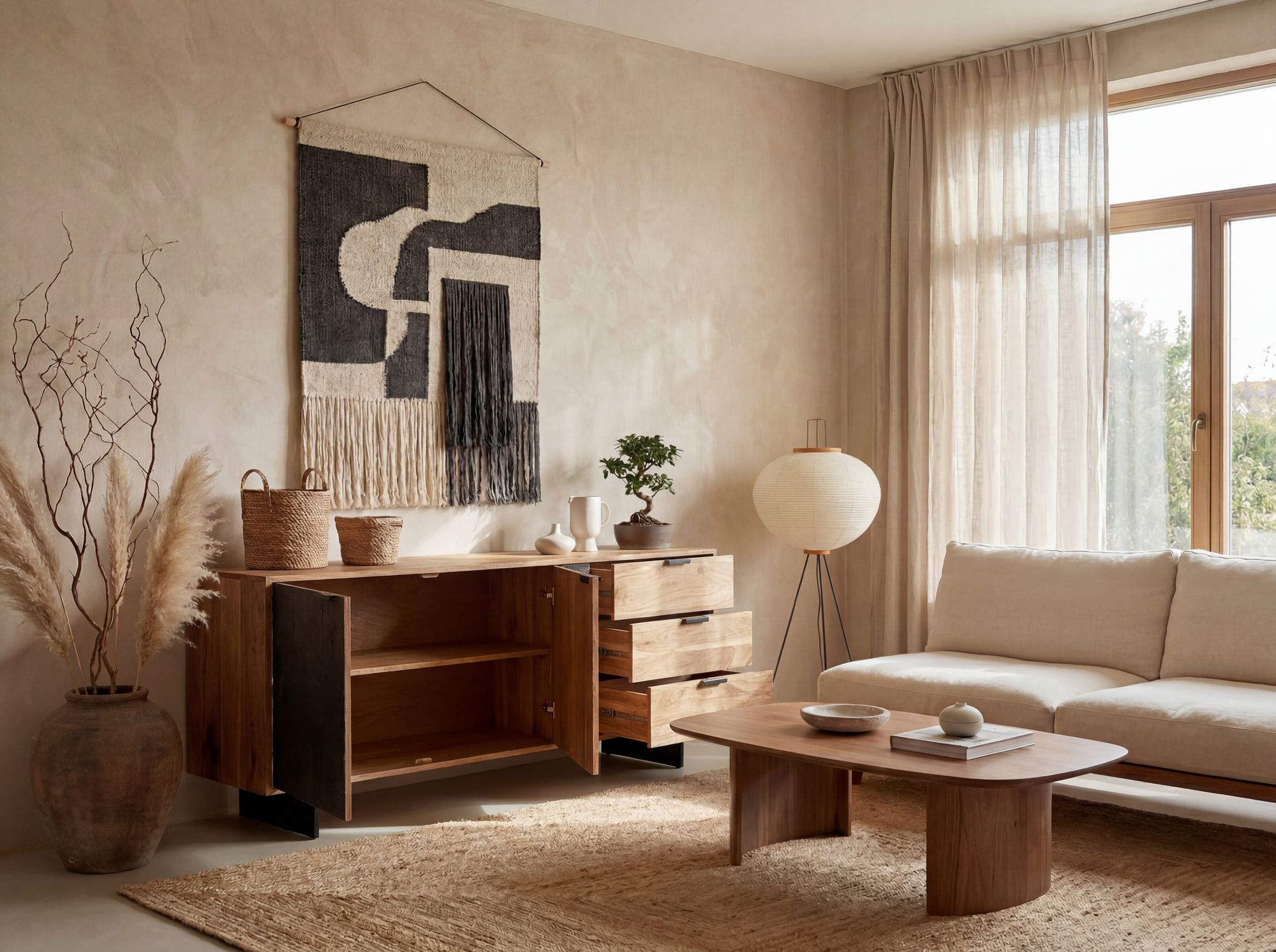Sideboard FineBuy 175 cm Massivholz Steinoptik Kommode Anrichte Türen Schubladen – Ansicht 2