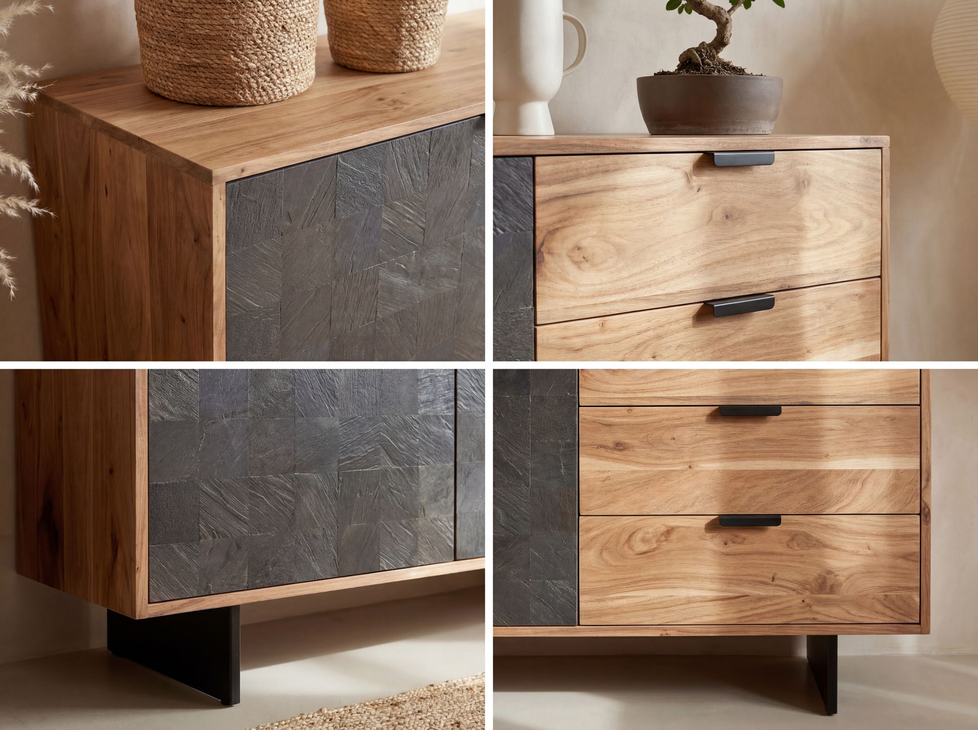Sideboard FineBuy 175 cm Massivholz Steinoptik Kommode Anrichte Türen Schubladen – Ansicht 5