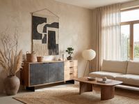 Sideboard FineBuy 175 cm Massivholz Steinoptik Kommode Anrichte Türen Schubladen – Ansicht 4