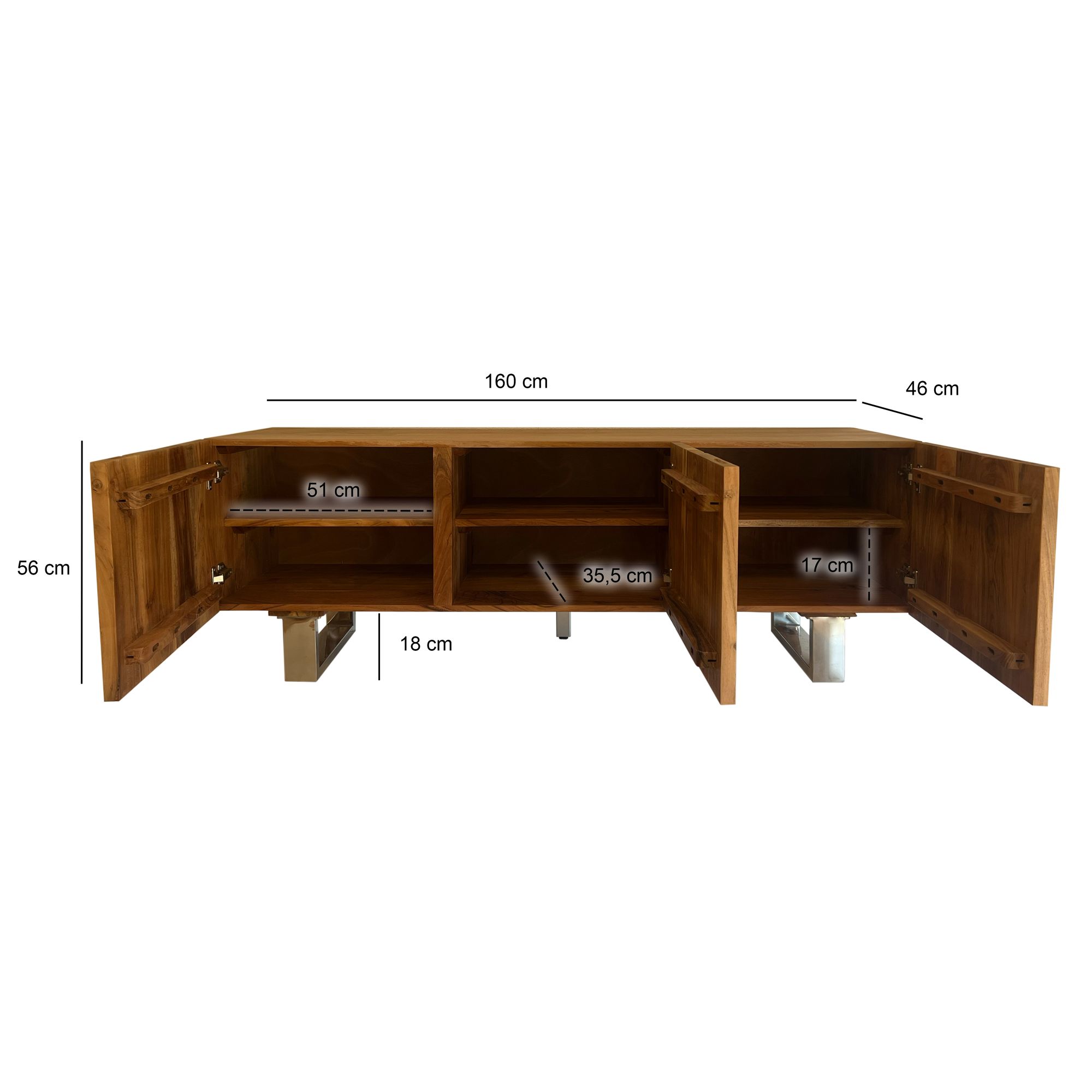 TV Schrank FineBuy Lowboard 160 cm Holz Massiv Fernsehkommode Fernsehschrank – Ansicht 3