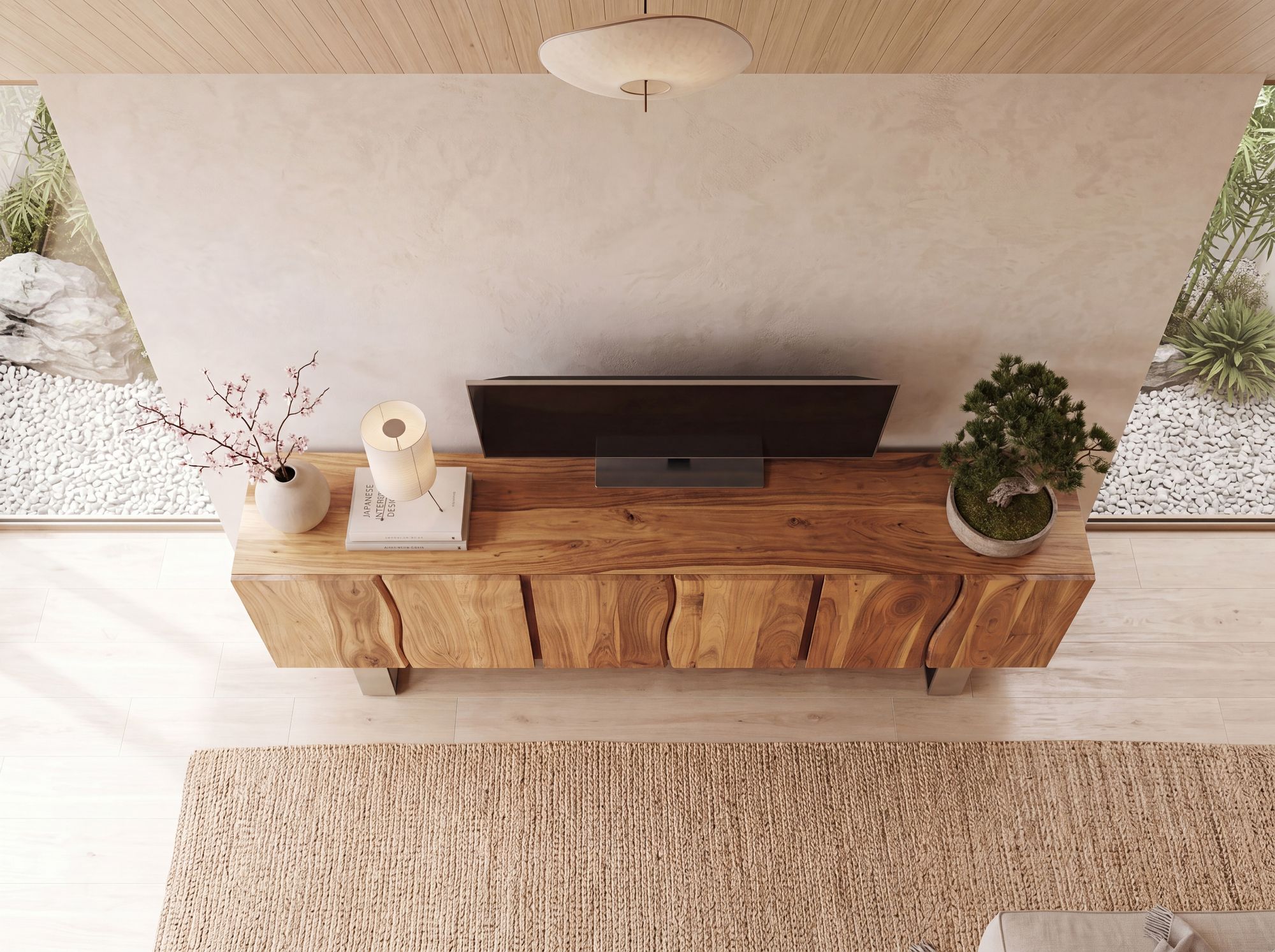 TV Schrank FineBuy Lowboard 160 cm Holz Massiv Fernsehkommode Fernsehschrank – Ansicht 4