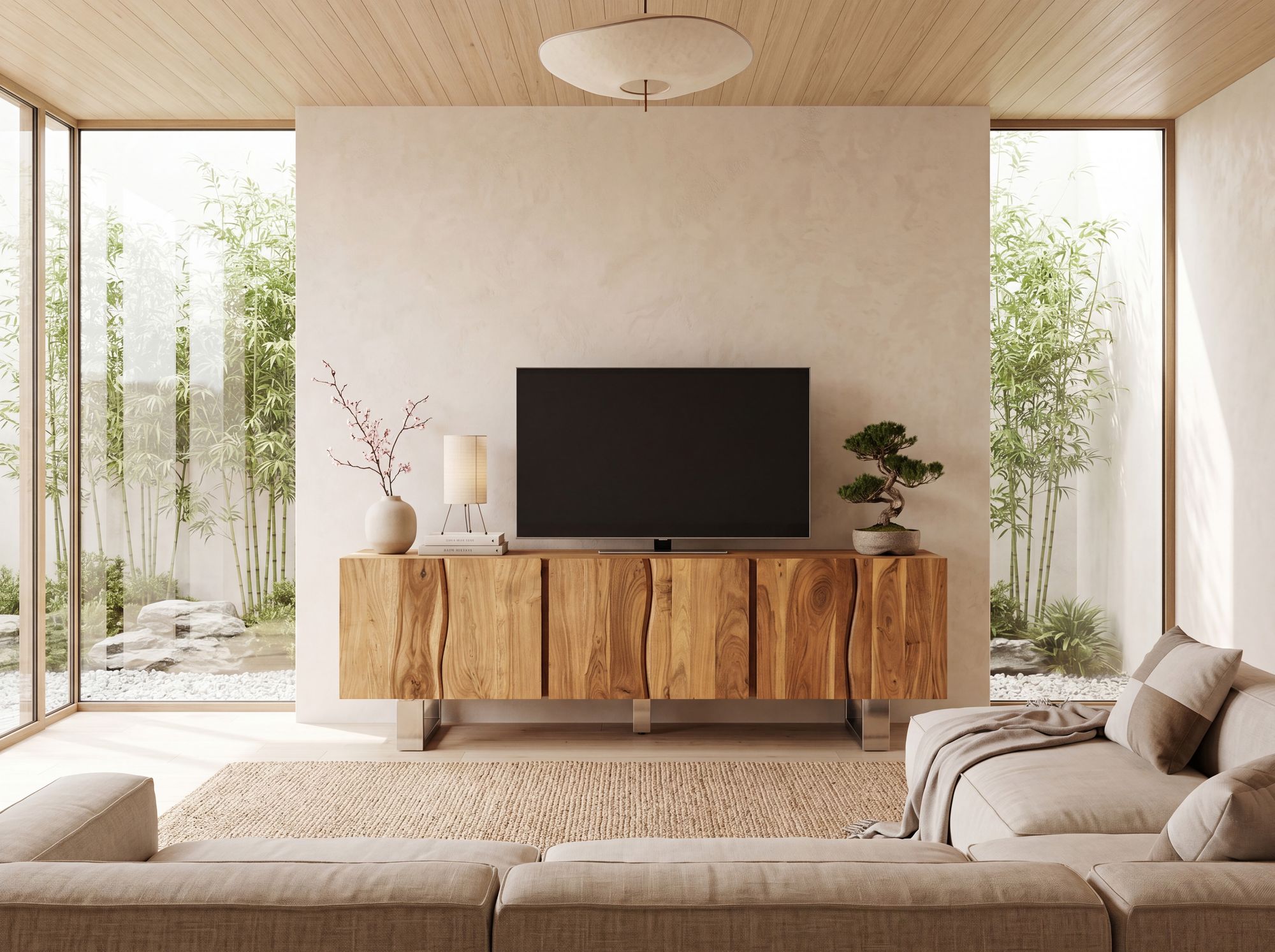 TV Schrank FineBuy Lowboard 160 cm Holz Massiv Fernsehkommode Fernsehschrank – Ansicht 5