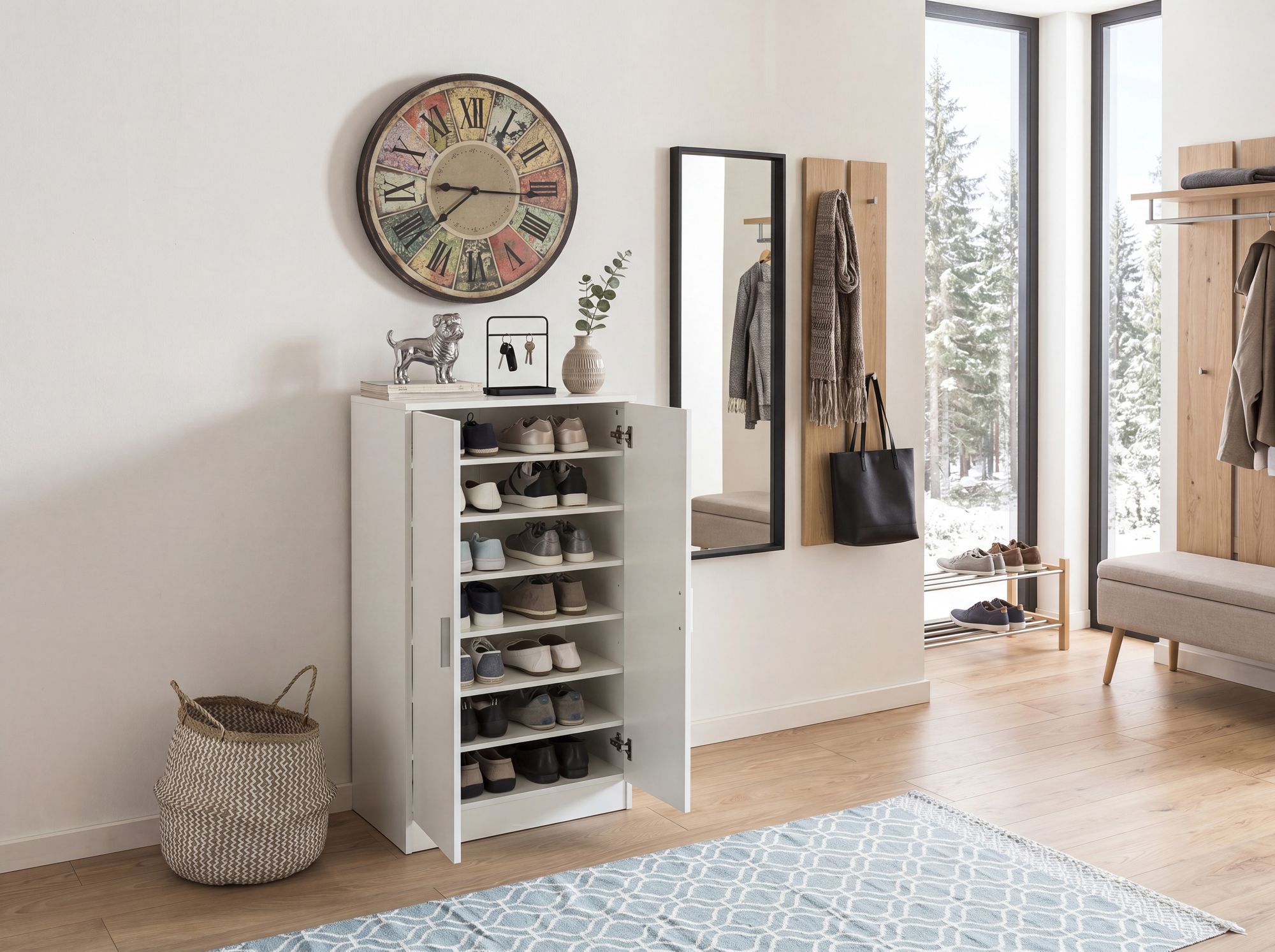 Schuhschrank FineBuy Flurschrank Flurmöbel Holz Weiß Schuhkommode Schuhregal – Ansicht 2