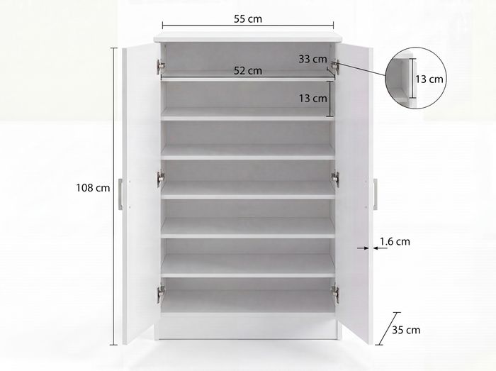 Schuhschrank FineBuy Flurschrank Flurmöbel Holz Weiß Schuhkommode Schuhregal – Maßzeichnung