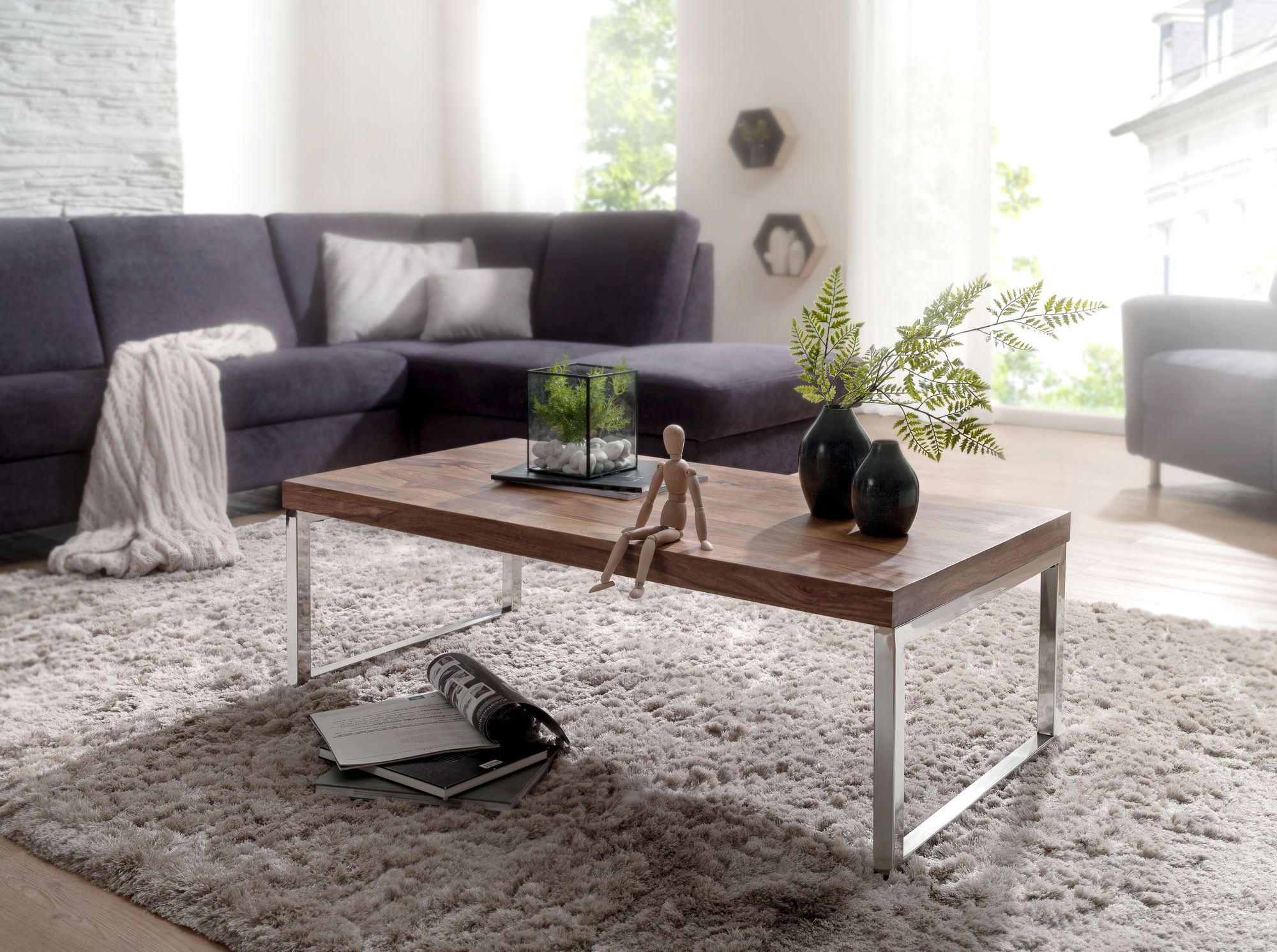 Massiver Couchtisch 120cm Wohnzimmertisch Holz Tisch Massiv Beistelltisch – Ansicht 2