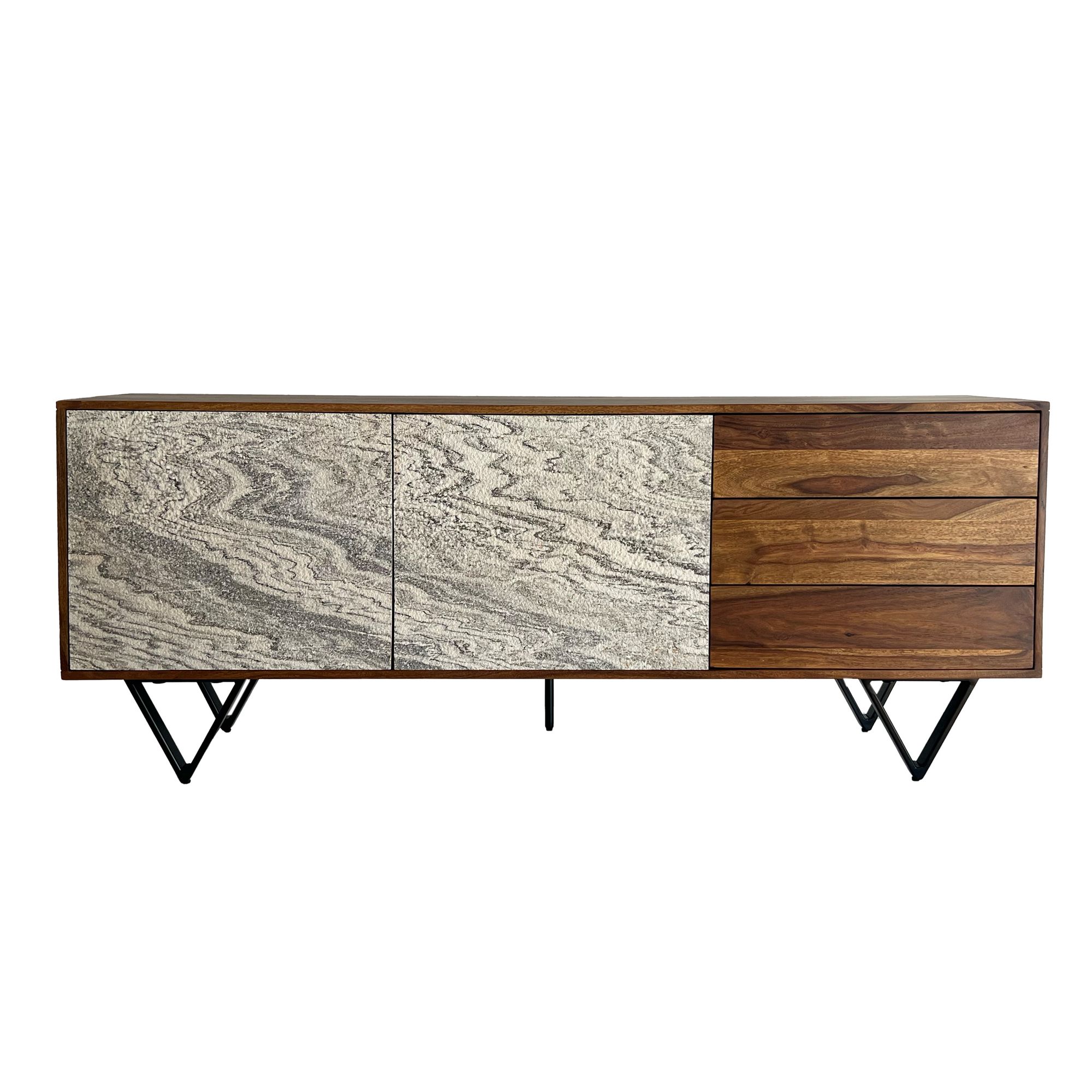 Sideboard FineBuy 175 cm Anrichte Massivholz Steinoptik Kommode Türen Schubladen – Ansicht 5