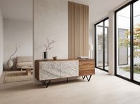 Sideboard FineBuy 175 cm Anrichte Massivholz Steinoptik Kommode Türen Schubladen – Ansicht 4