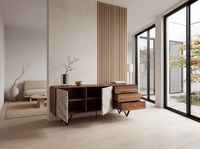 Sideboard FineBuy 175 cm Anrichte Massivholz Steinoptik Kommode Türen Schubladen – Ansicht 2
