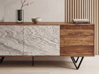 Sideboard FineBuy 175 cm Anrichte Massivholz Steinoptik Kommode Türen Schubladen – Ansicht 6