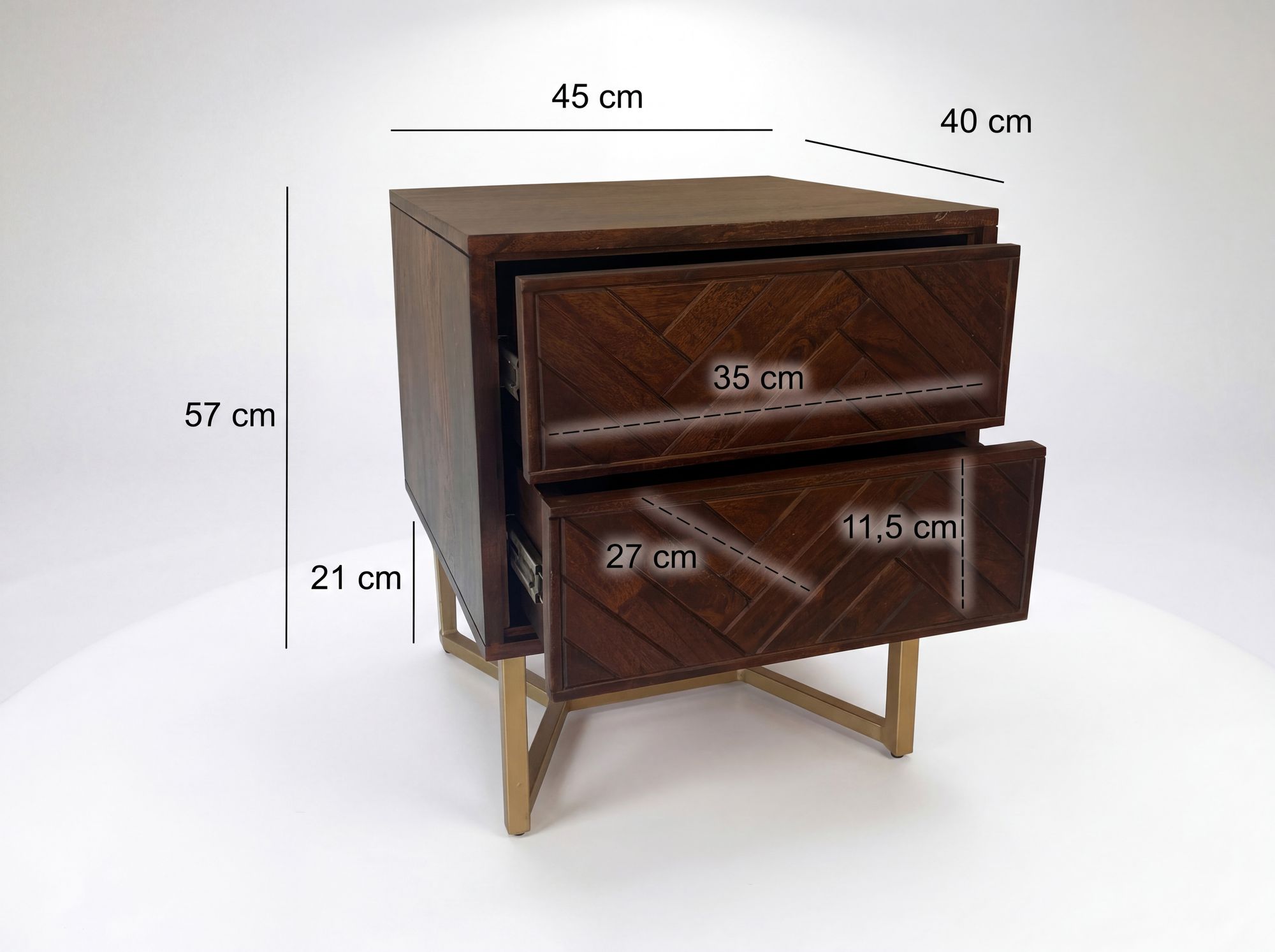 Nachttisch Akazie Massivholz 2 Schubladen Nachtkommode Nachtkästchen Boxspring – Ansicht 3