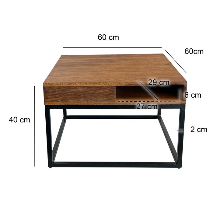 Couchtisch FineBuy Sofatisch Holz Massiv 60 cm Wohnzimmertisch Quadratisch – Maßzeichnung