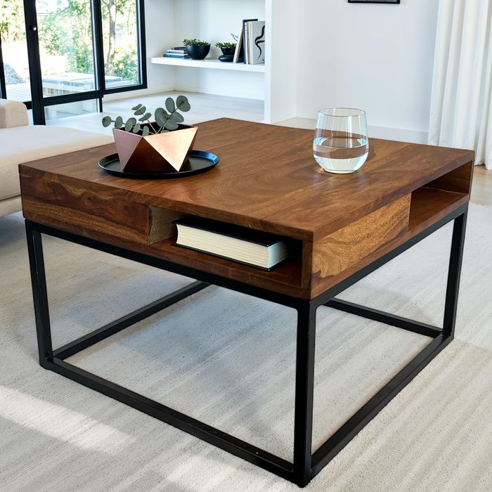 Couchtisch FineBuy Sofatisch Holz Massiv 60 cm Wohnzimmertisch Quadratisch