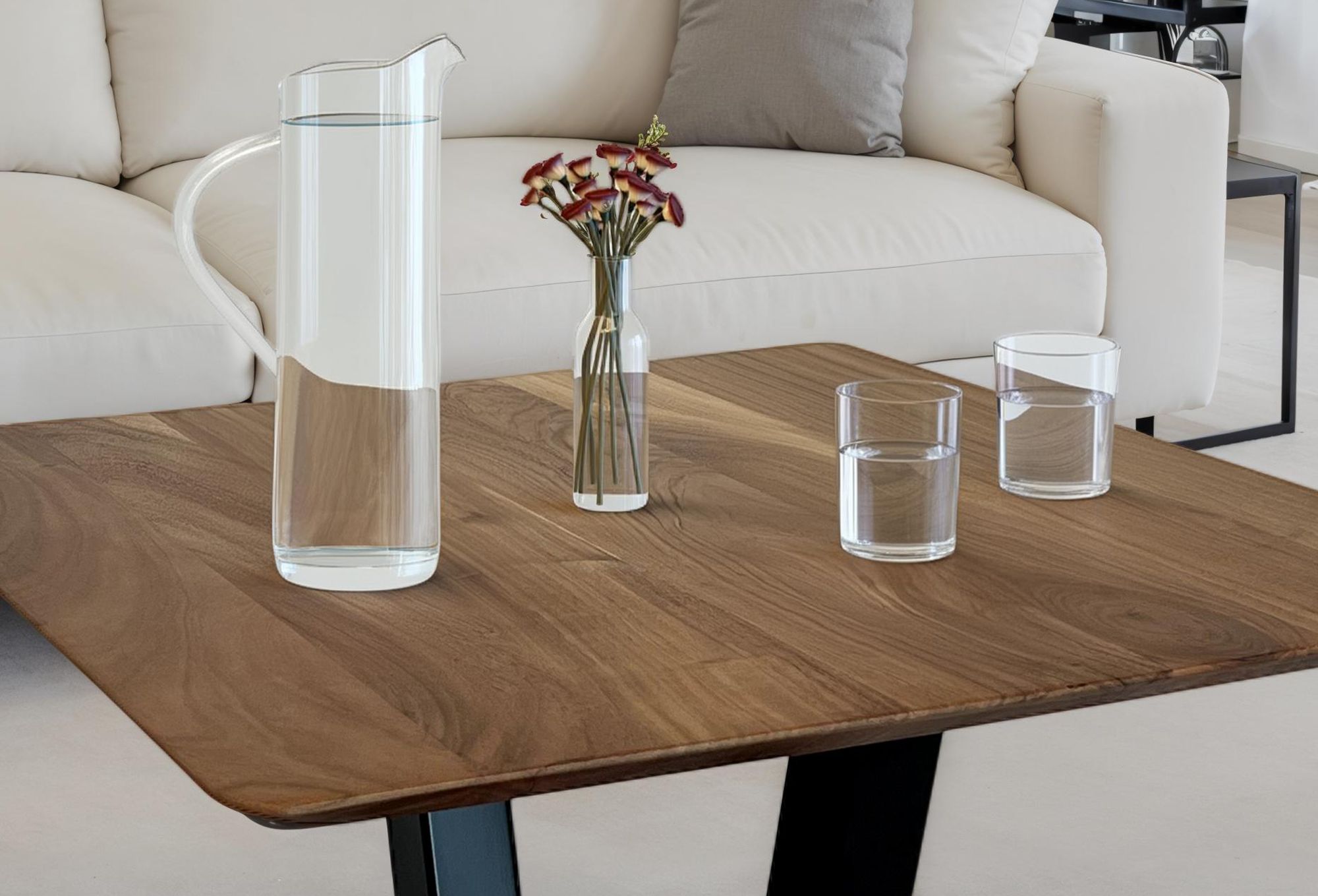 FineBuy Couchtisch quadratisch 60 cm Akazie Massivholz Moderner Wohnzimmertisch – Ansicht 4