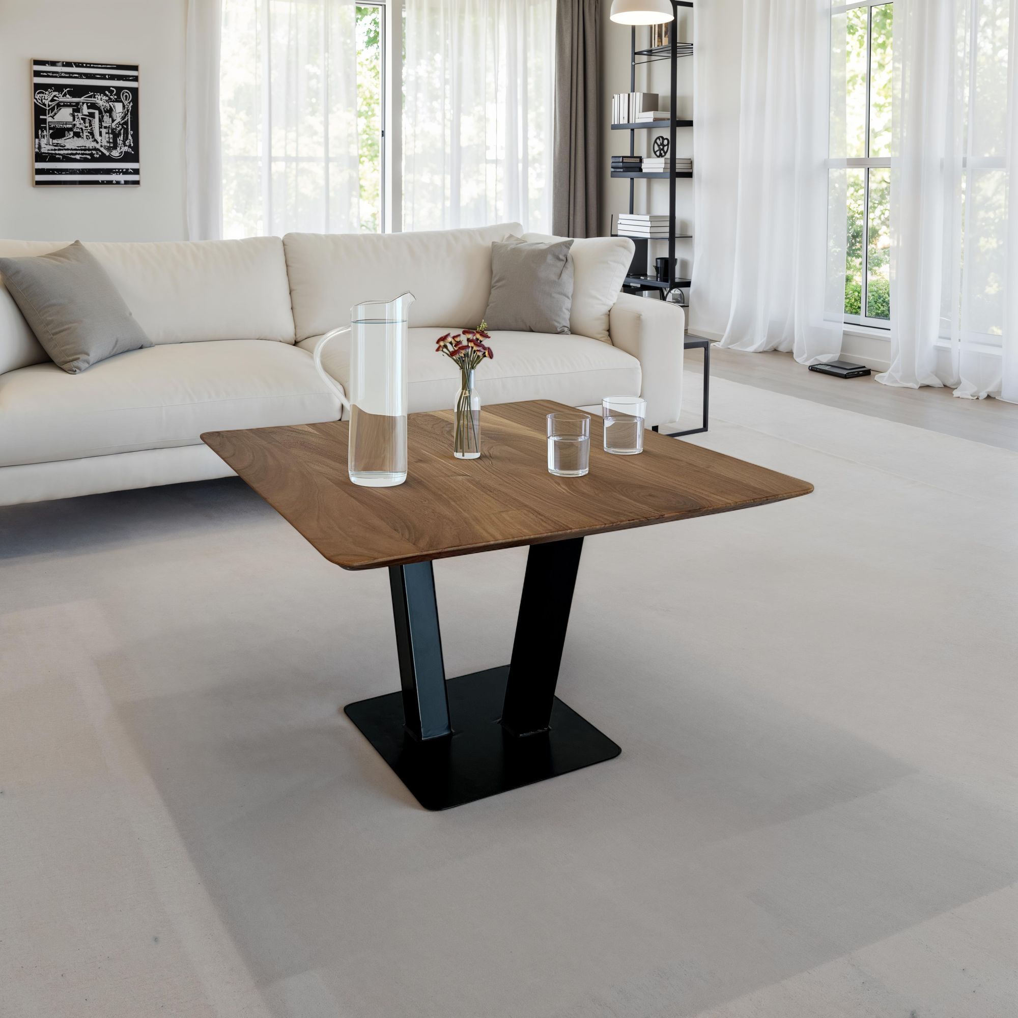 FineBuy Couchtisch quadratisch 60 cm Akazie Massivholz Moderner Wohnzimmertisch – Ansicht 2
