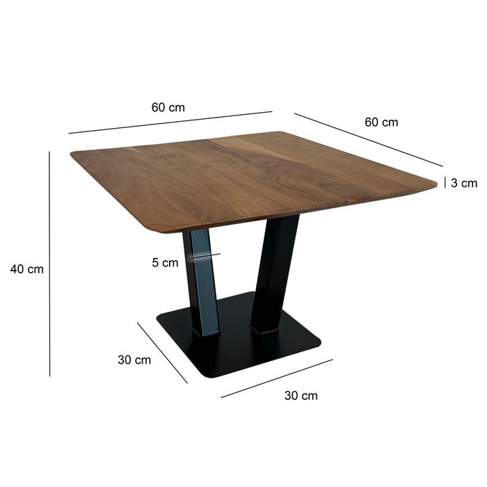 FineBuy Couchtisch quadratisch 60 cm Akazie Massivholz Moderner Wohnzimmertisch – Maßzeichnung