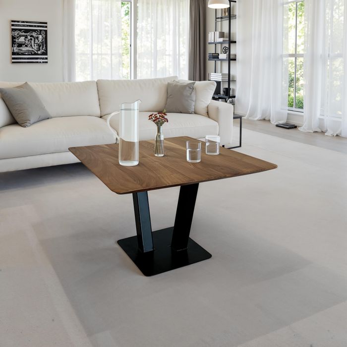 FineBuy Couchtisch 60x60x40 cm Akazie Massivholz Metall Sofatisch Quadratisch, Design Wohnzimmertisch mit natürlicher Holzmaserung, Industrial Kaffeetisch Wohnzimmer Modern