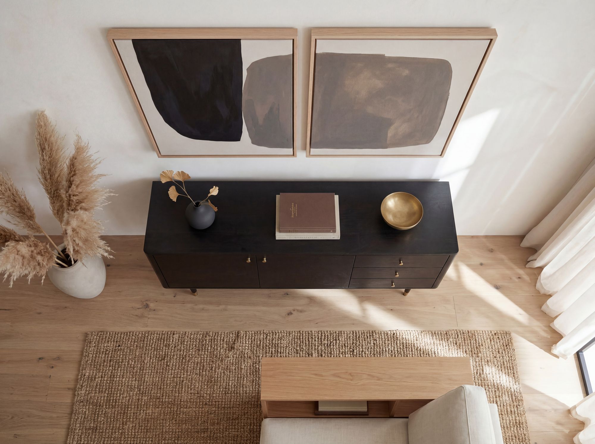 Sideboard FineBuy Anrichte 160 cm Massivholz Schwarz Kommode Türen Schubladen – Ansicht 4