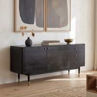 Sideboard FineBuy Anrichte 160 cm Massivholz Schwarz Kommode Türen Schubladen – Ansicht 1