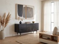 Sideboard FineBuy Anrichte 160 cm Massivholz Schwarz Kommode Türen Schubladen – Ansicht 5