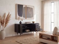 Sideboard FineBuy Anrichte 160 cm Massivholz Schwarz Kommode Türen Schubladen – Ansicht 2