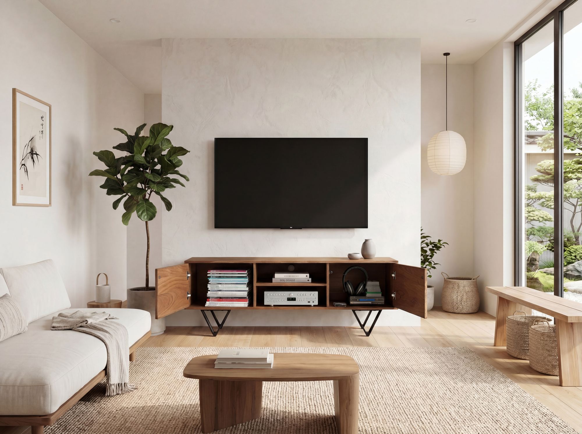 TV Schrank FineBuy Lowboard 150 cm Holz Massiv Fernsehkommode Fernsehschrank – Ansicht 2