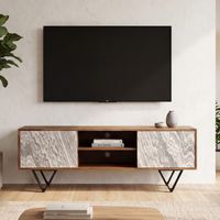 TV Schrank FineBuy Lowboard 150 cm Holz Massiv Fernsehkommode Fernsehschrank – Ansicht 1