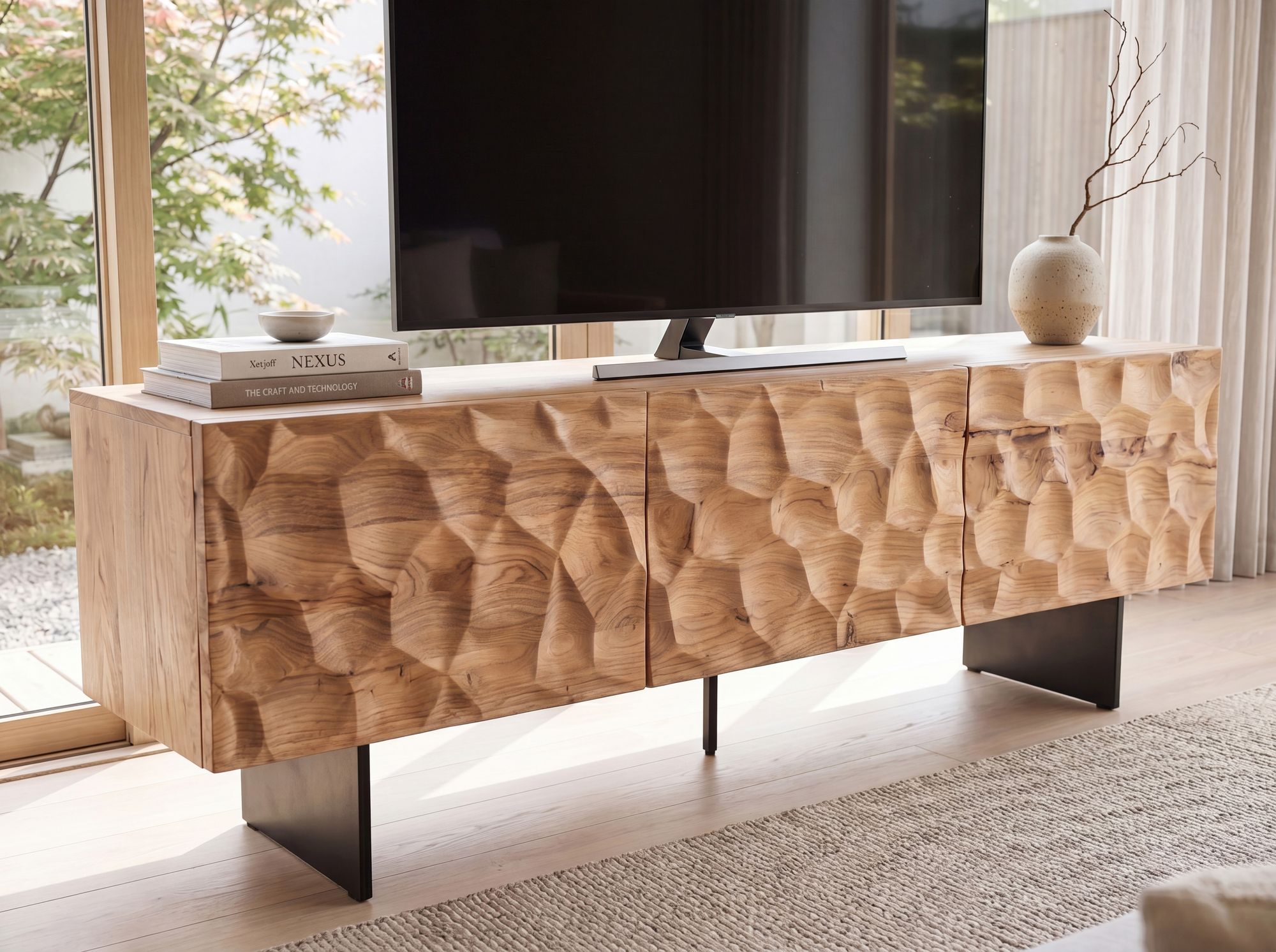 TV Schrank FineBuy Lowboard 160 cm Holz Massiv Fernsehkommode Fernsehschrank – Ansicht 4