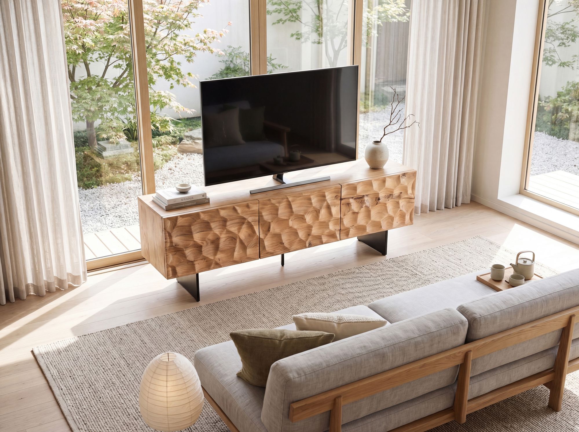 TV Schrank FineBuy Lowboard 160 cm Holz Massiv Fernsehkommode Fernsehschrank – Ansicht 5