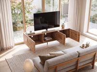 TV Schrank FineBuy Lowboard 160 cm Holz Massiv Fernsehkommode Fernsehschrank – Ansicht 2
