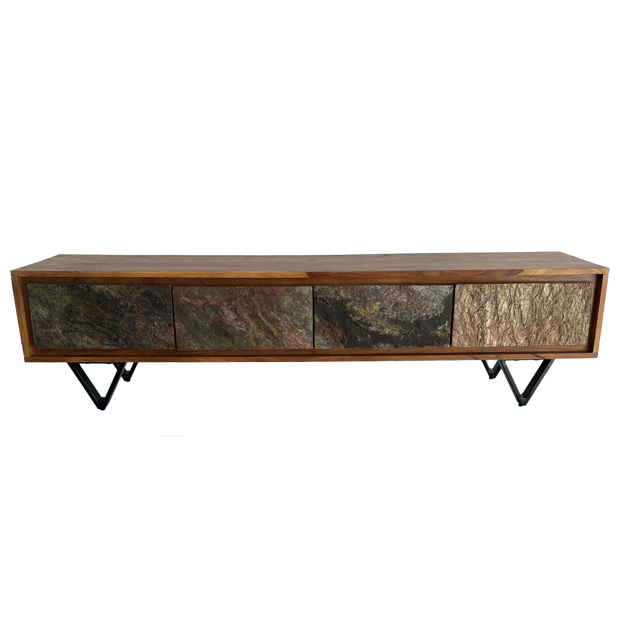 Lowboard FineBuy Sheesham Massivholz 160 cm TV Board Stein Optik Industrial – Ansicht 6