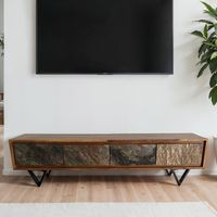 Lowboard FineBuy Sheesham Massivholz 160 cm TV Board Stein Optik Industrial – Ansicht 1