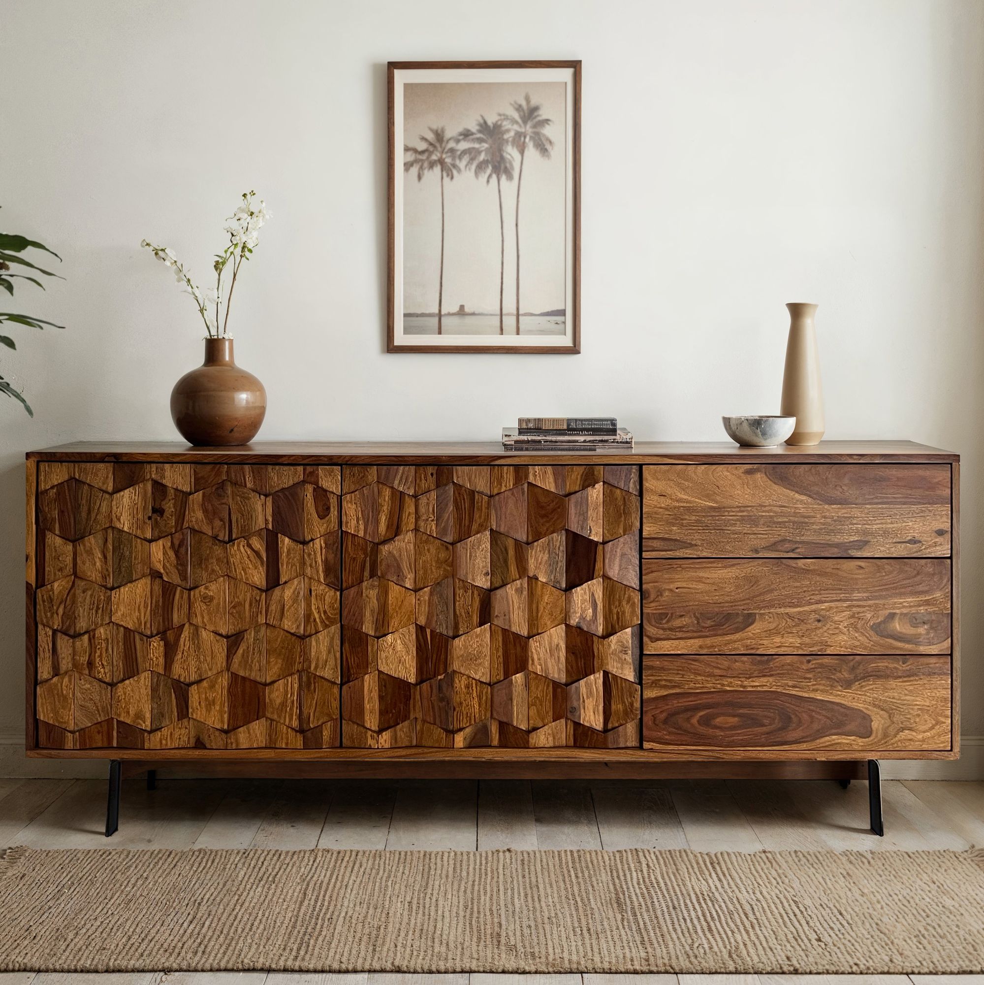 Sideboard FineBuy Kommode Sheesham Massivholz 175 cm Anrichte Loft Industrial – Ansicht 1