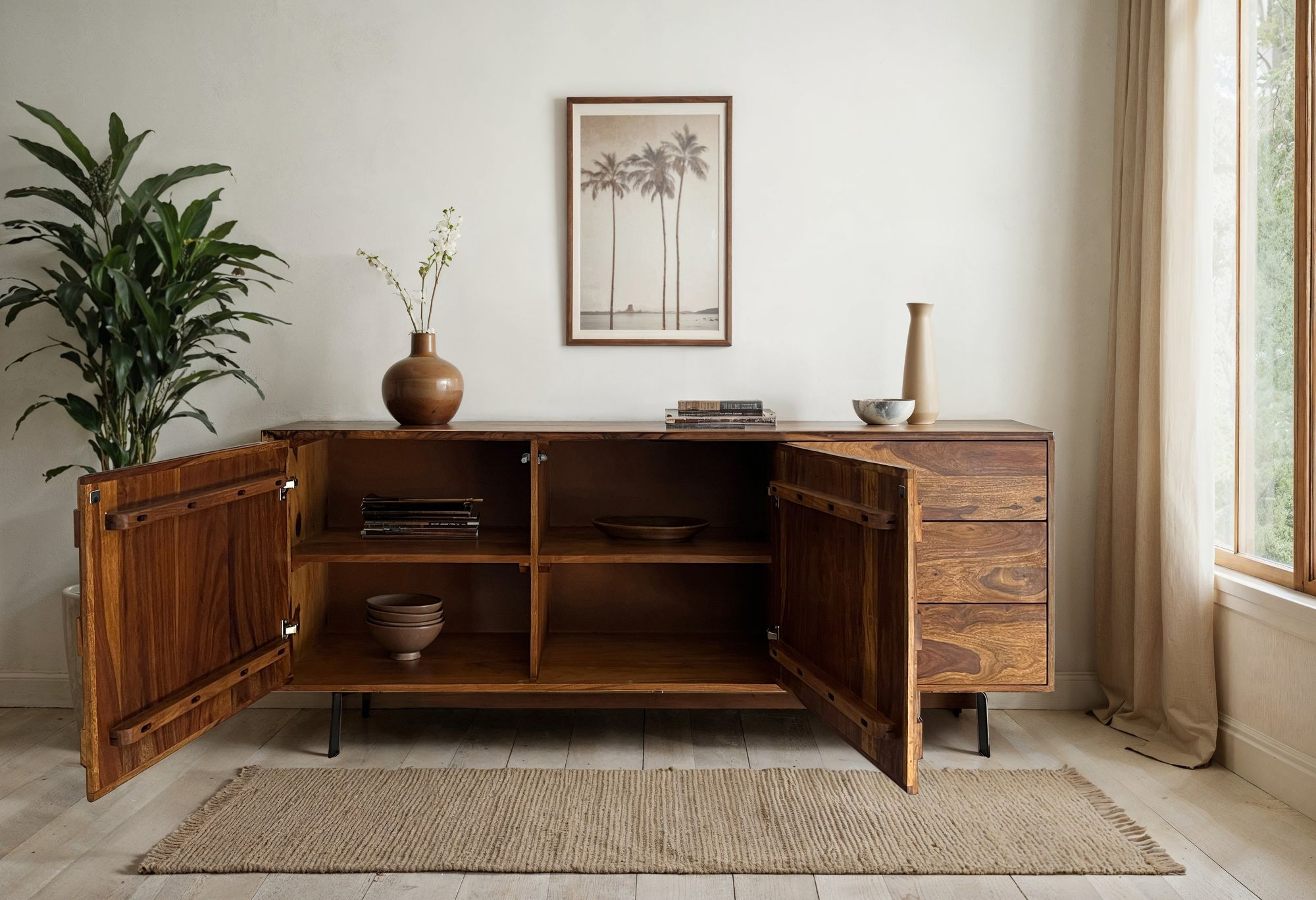 Sideboard FineBuy Kommode Sheesham Massivholz 175 cm Anrichte Loft Industrial – Ansicht 2
