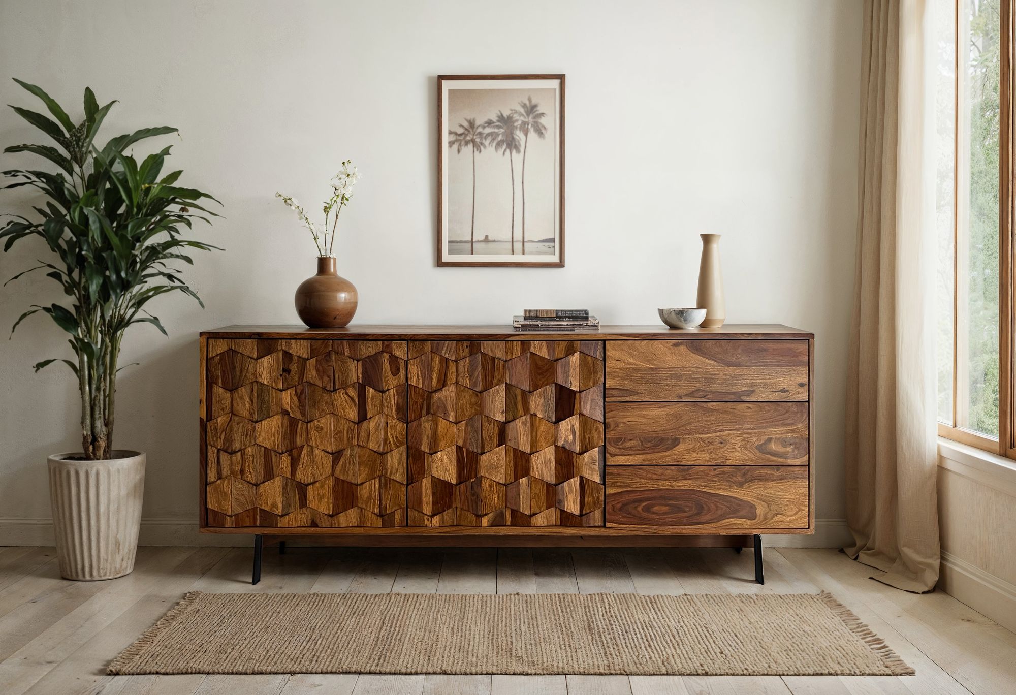 Sideboard FineBuy Kommode Sheesham Massivholz 175 cm Anrichte Loft Industrial – Ansicht 4